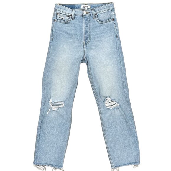 Re/Done 70s High-Rise Stove Pipe Jeans in Seawater Destroyed Light Wash Denim - Picture 2 of 16